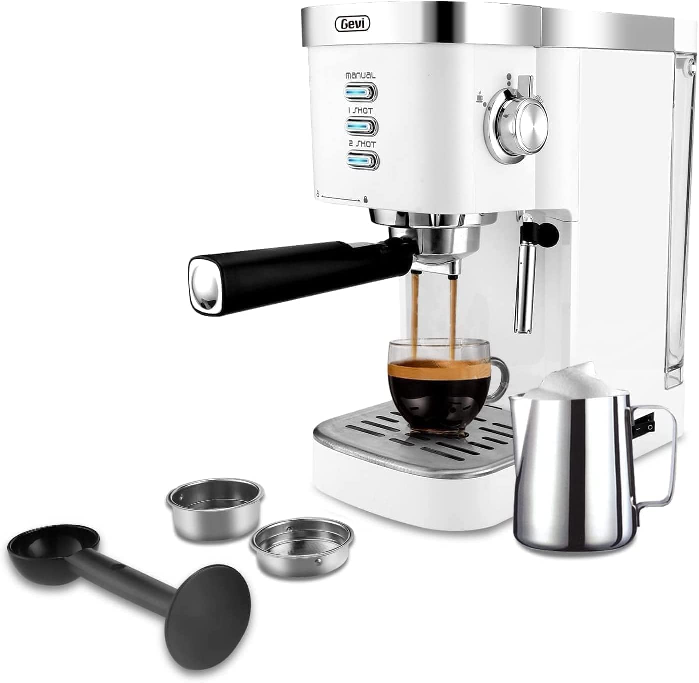 Espresso machine with milk frother, 1.2L water tank, 1350W