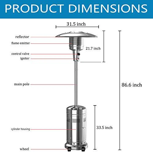 2025 2 Set 48,000-BTU Umbrella Patio Propane Heater with Wheels,Stainless Steel Patio Heater,Stainless Steel Floorstanding Liquid Propane Heater Outdoor Patio,Patio Heater Standing Outdoor (Color:Silver)