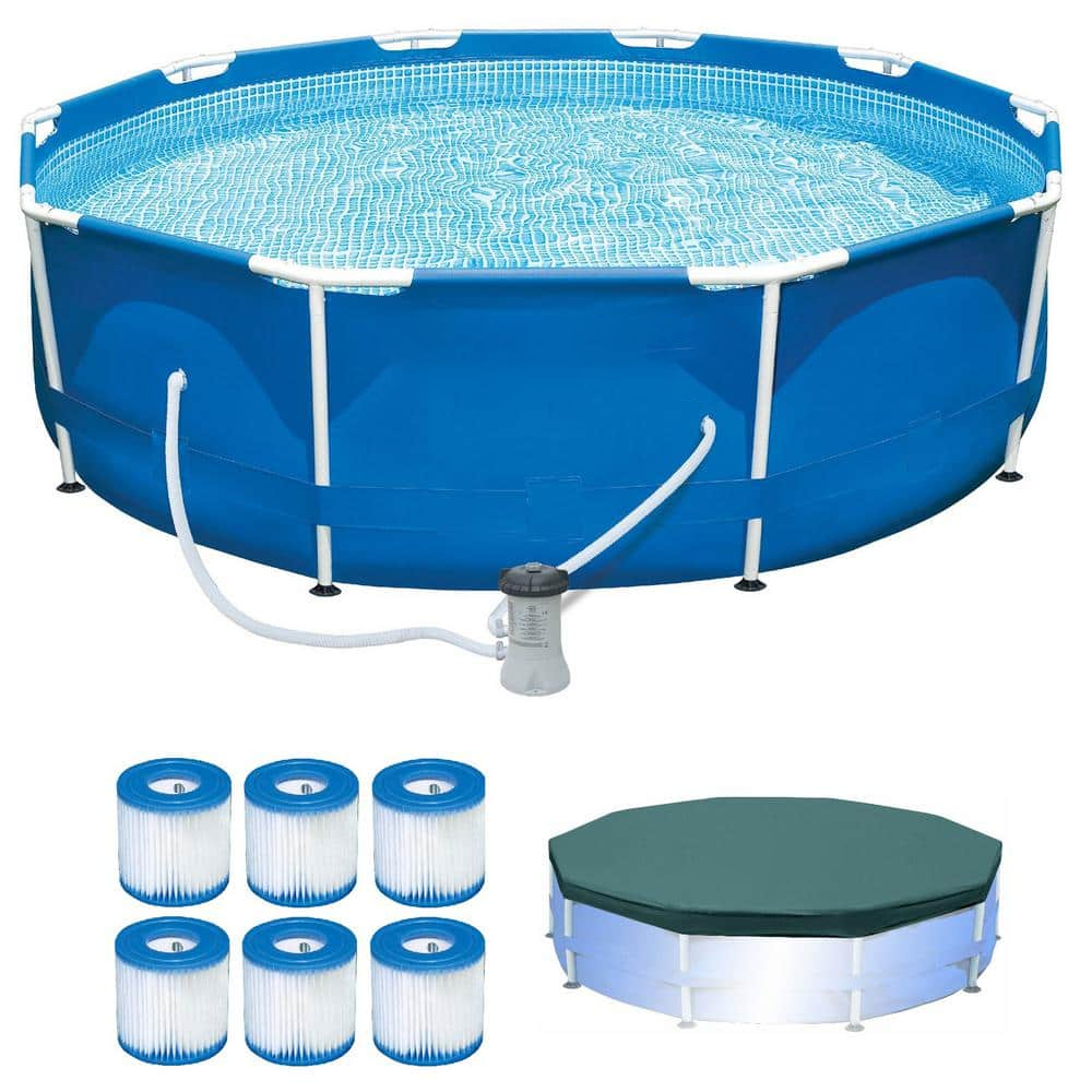 10 ft. x 10 ft. Round 30 in. Deep Metal Frame Pool w/ Pump & Type H Filters (6 Pack) & 10′ Round Pool Cover 6 x 29007E + 28201EH + 28030E