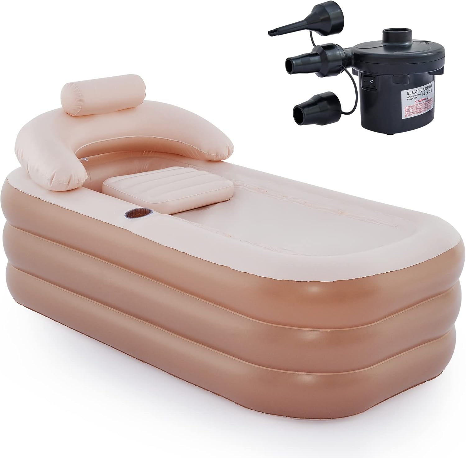 Inflatable Adult Bath Tub, Free-Standing Blow Up Bathtub with Foldable Portable Feature for Adult Spa with Electric Air Pump (High-Density PVC)