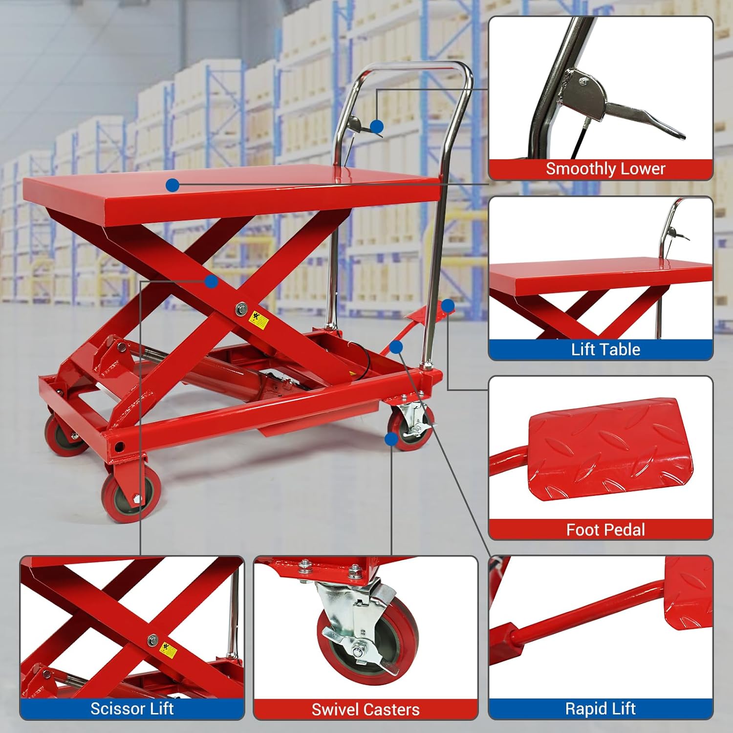 500LBS Hydraulic Lift Table Cart, 30