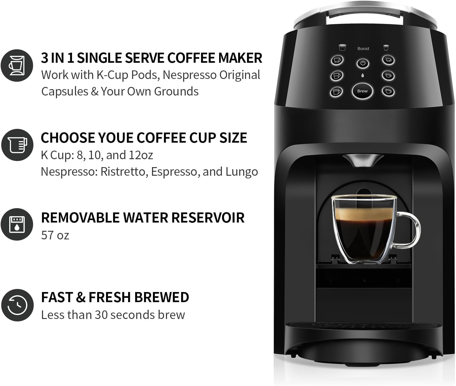 3-in-1 coffee machine, coffee and espresso machine combo for ground coffee