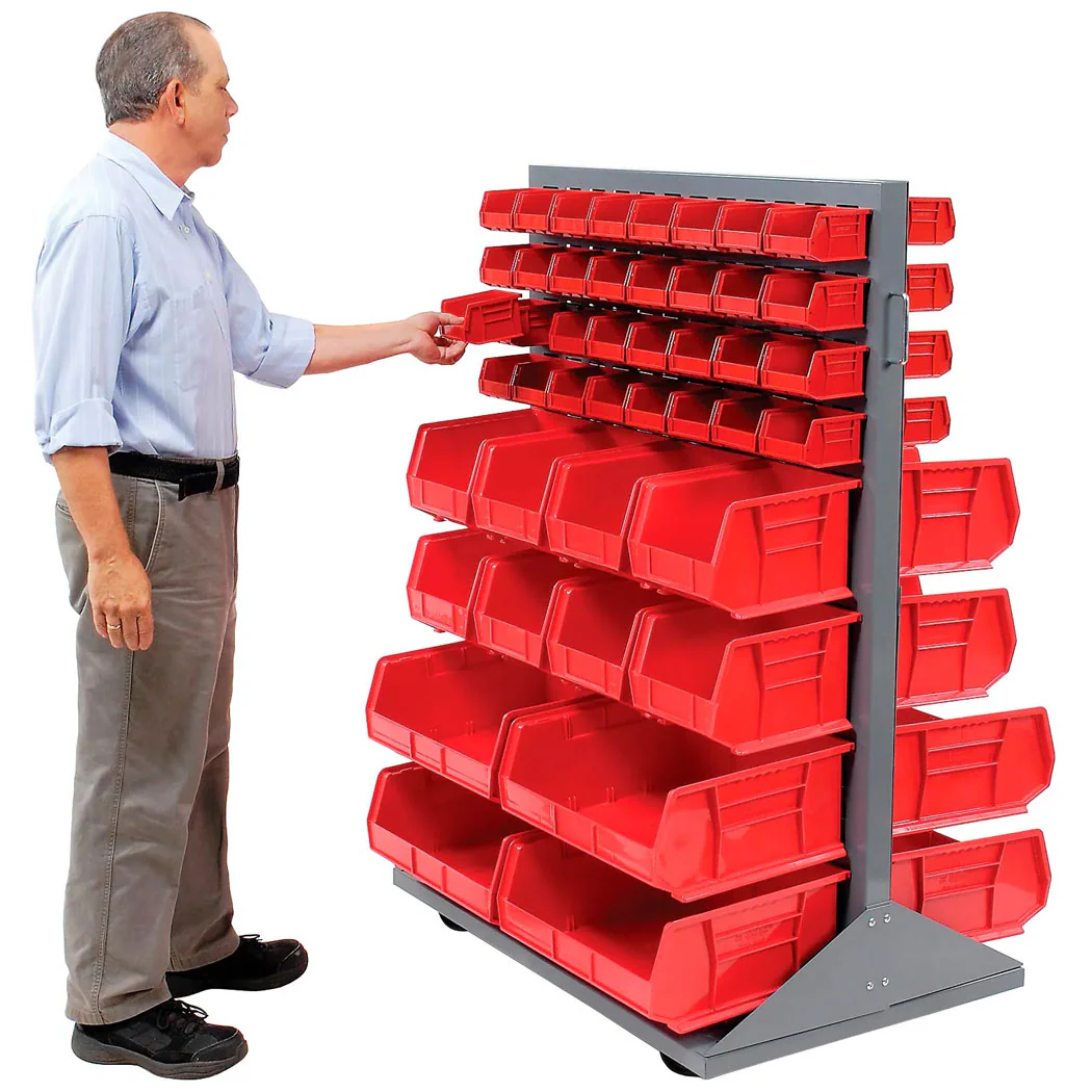 Mobile Double Sided Floor Bin Storage Rack - 88 Stacking Bins 36 x 54