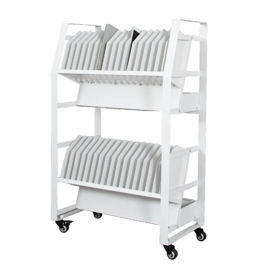 32-Device Open Charging Cart w/ Power Strips, 2 Shelves for Tablet Charging