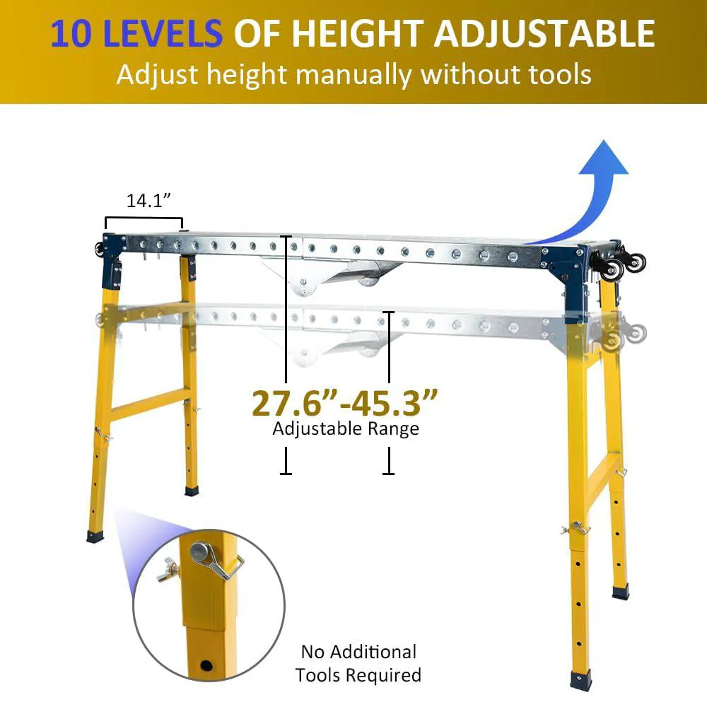 Portable Folding Steel Welding Table w/ Casters, 1100lb. Capacity