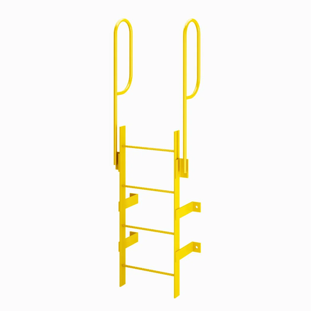 4 Step Steel Roof Access Ladder w/ Handrails, Wall Mount, Yellow