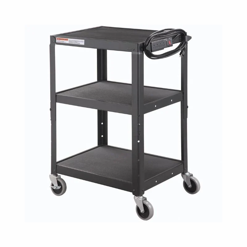3 Shelves Audio Visual & Instrument Cart w/ 4-Outlet Power Strip 24