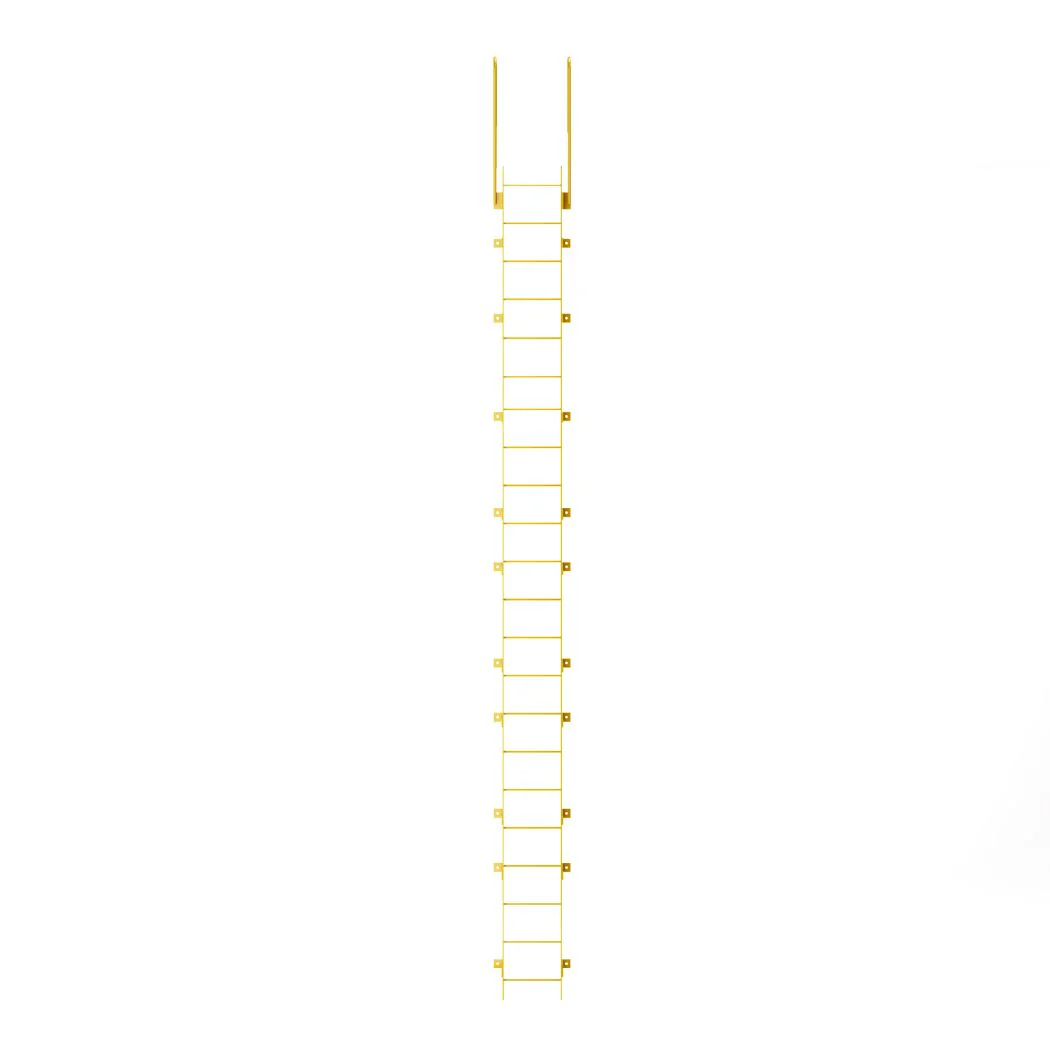 20 Step Steel Roof Access Ladder 19'H, Wall Mount, Yellow
