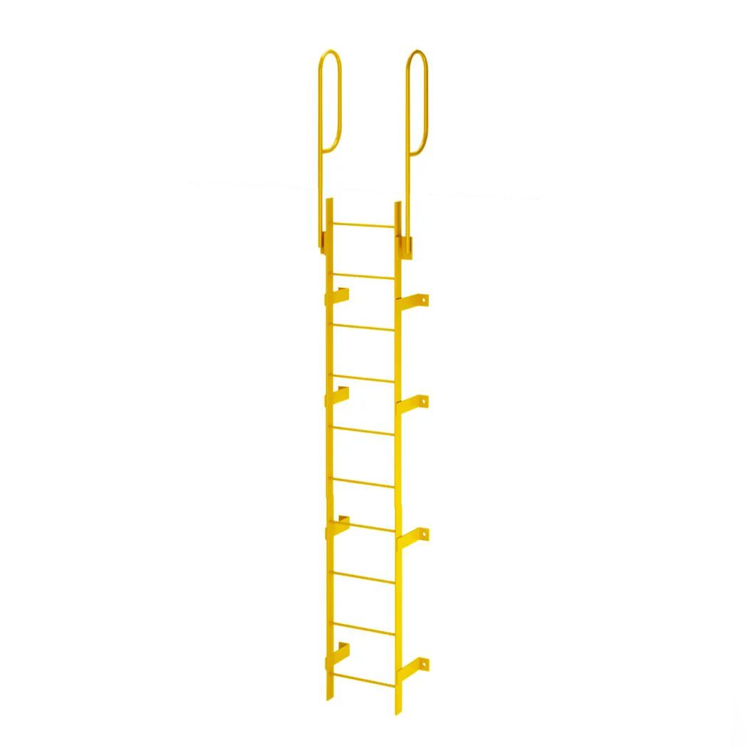 10 Step Steel Roof Access Ladder 9'H, Wall Mount, Yellow