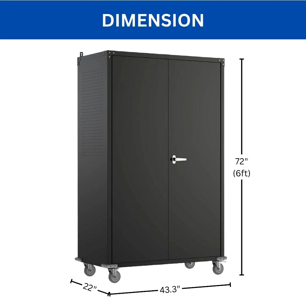 Extra-Large Garage Storage Cabinet w/ Pegboards & Locking Wheels, 43.3