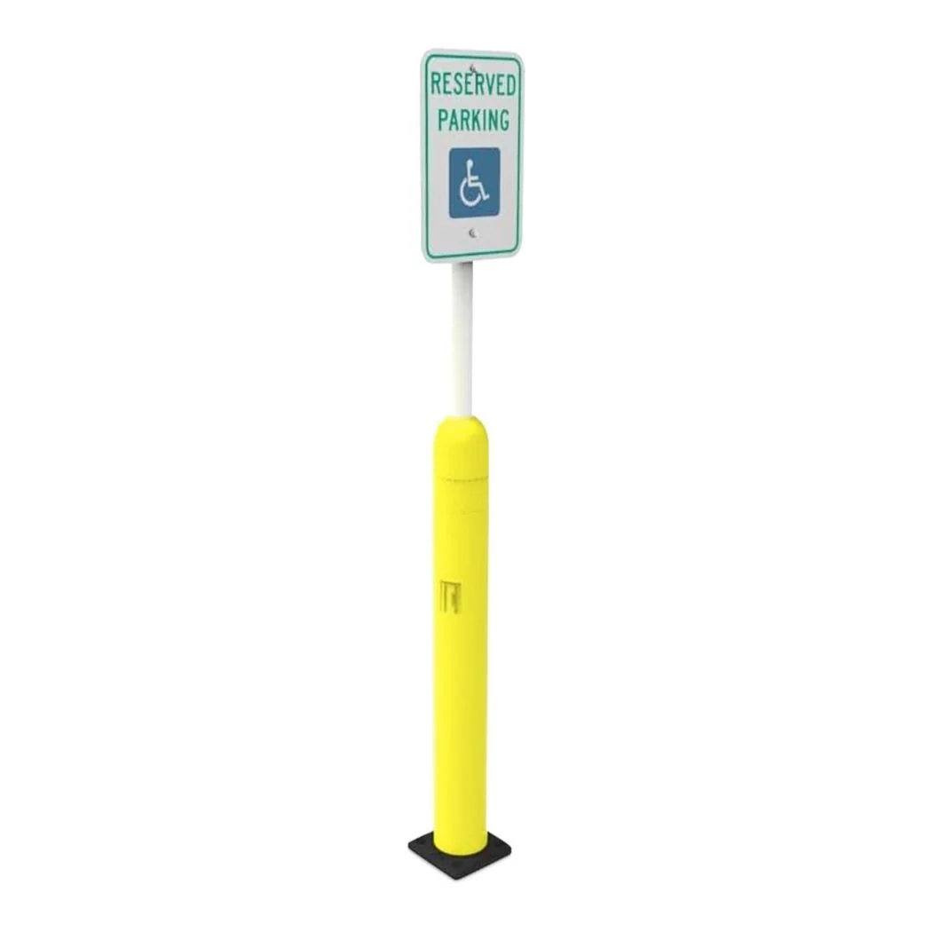Impact Recovery Handicap Parking Sign Post w/ Yellow Bollard Cover, 78