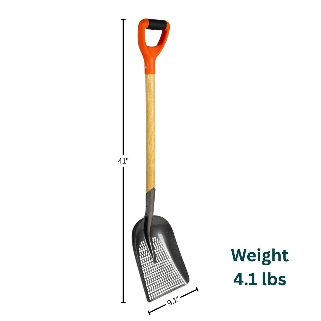 Sifting Shovel for Chicken Coop & Beach, Heavy-Duty Metal Sieve Scoop with Wooden Handle for Sand, Soil, and Poop Cleaning