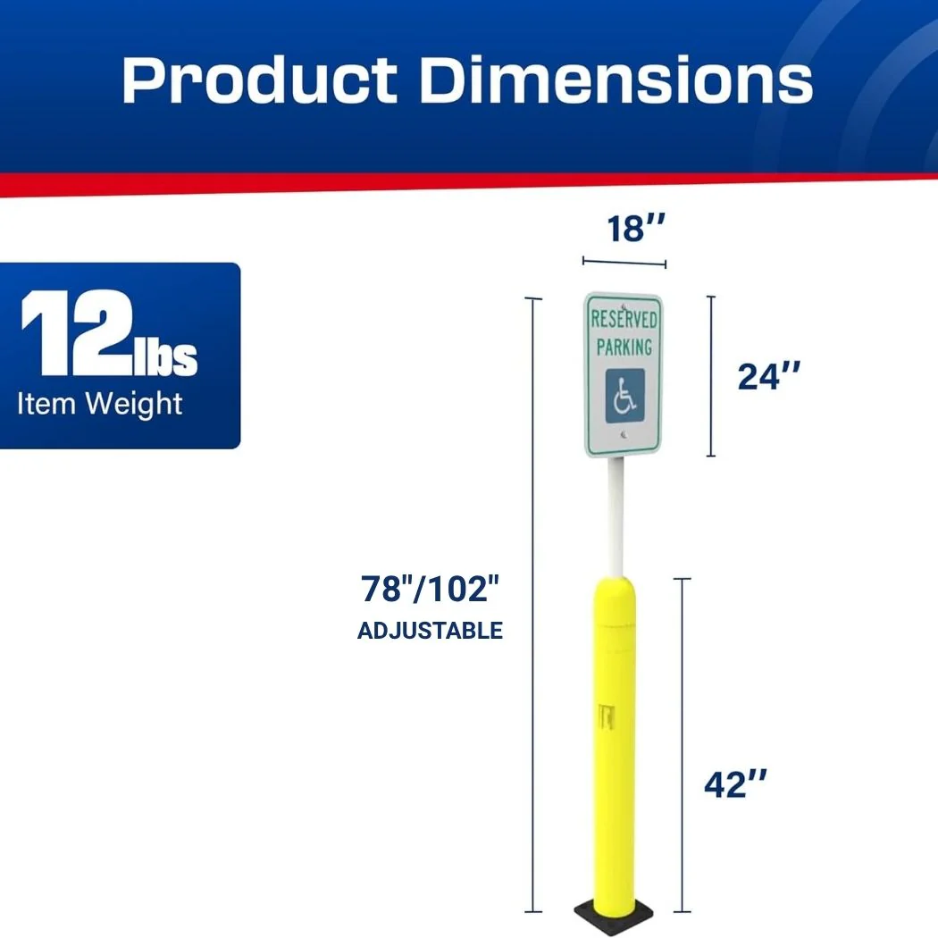 Impact Recovery Handicap Parking Sign Post w/ Yellow Bollard Cover, 78