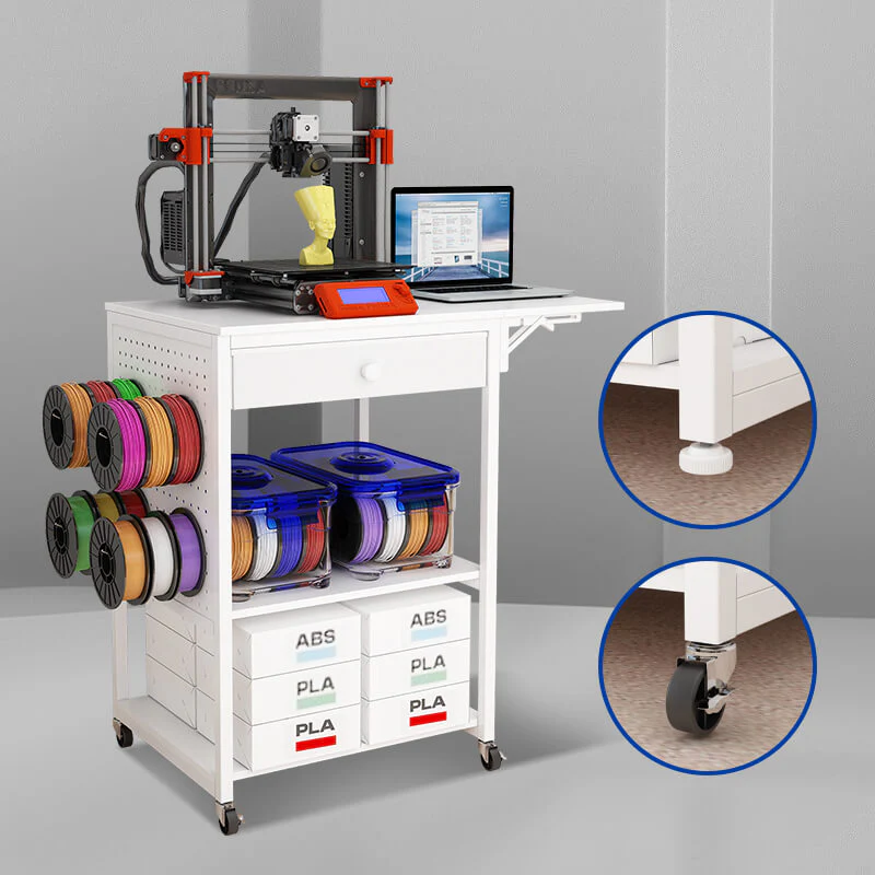 3D Printer Table with 40 Filaments Spool Storage Capacity w/ Wheels, Heavy Duty Shelf 22.8