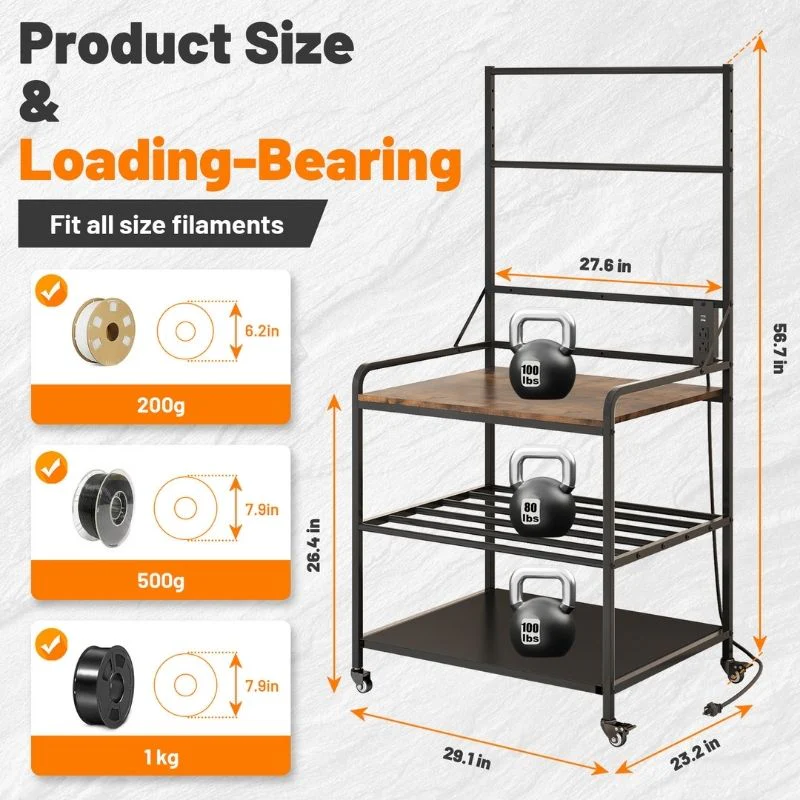 3D Printer Rack with Filaments Storage w/ Power Strip, Heavy Duty Shelf 29
