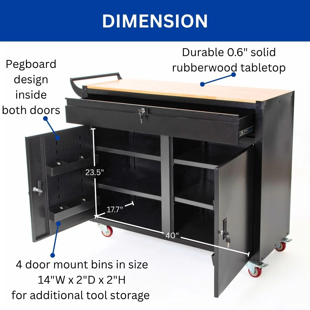 Mobile Workbench w/ Rubberwood Tabletop and 1 Drawer 46