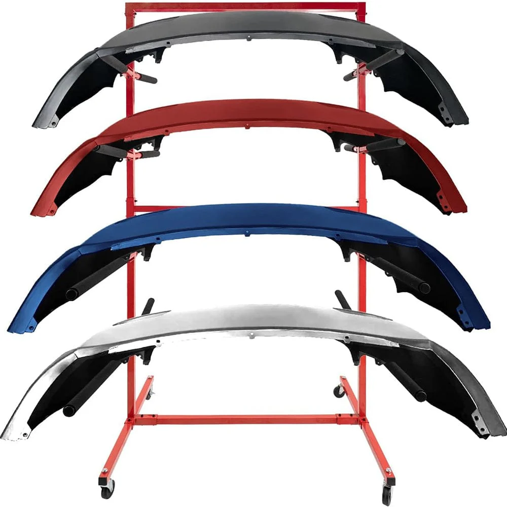 Mobile Bumper Storage Rack w/ 8 Pairs of Arms, Red Double Sided Bumper Storage Rack for Automobile Parts