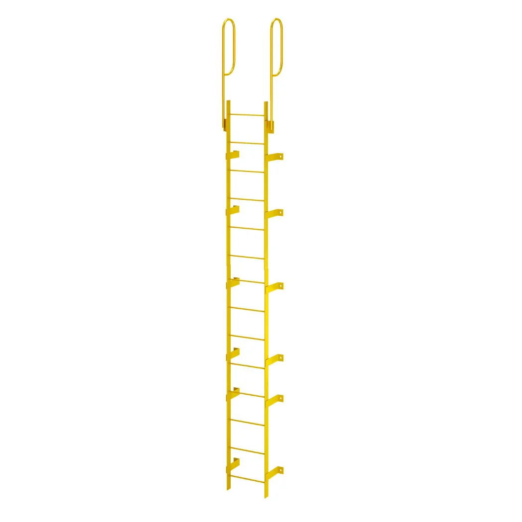 14 Step Steel Roof Access Ladder 13'H, Wall Mount, Yellow
