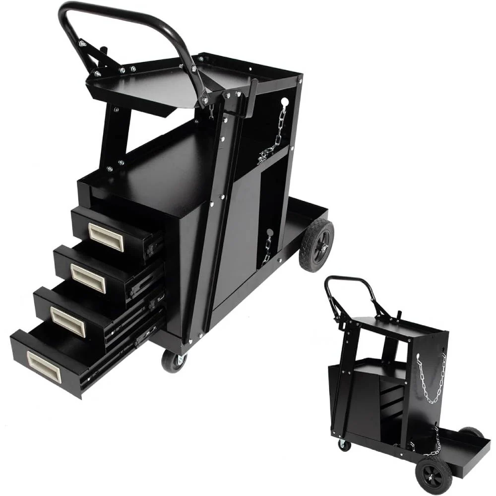 2-Tier Welding Cart w/4 Drawers & Wheels, 265 Lbs Load Capacity