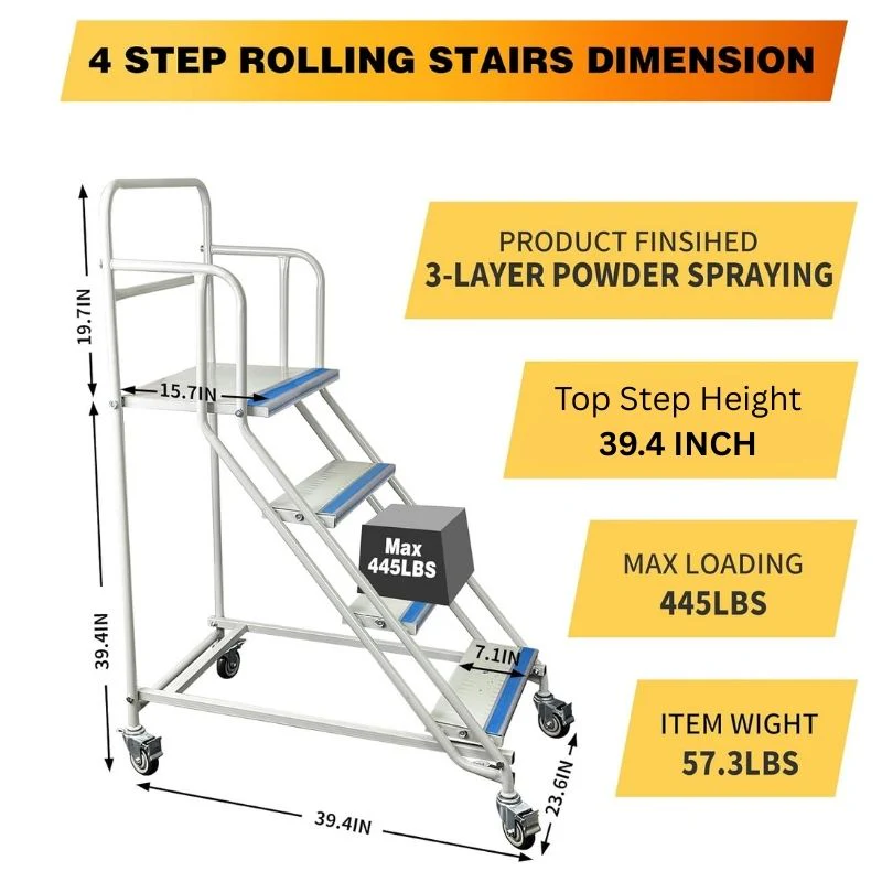 4 Step Rolling Ladder, 445 lbs Weight Capacity, 39.4