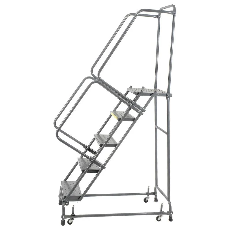 5 Step Rolling Ladder w/ Handrails, 350 lbs Weight Capacity, 50
