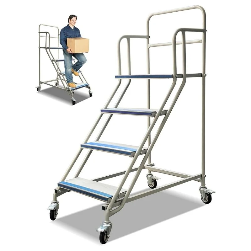4 Step Rolling Ladder, 445 lbs Weight Capacity, 39.4