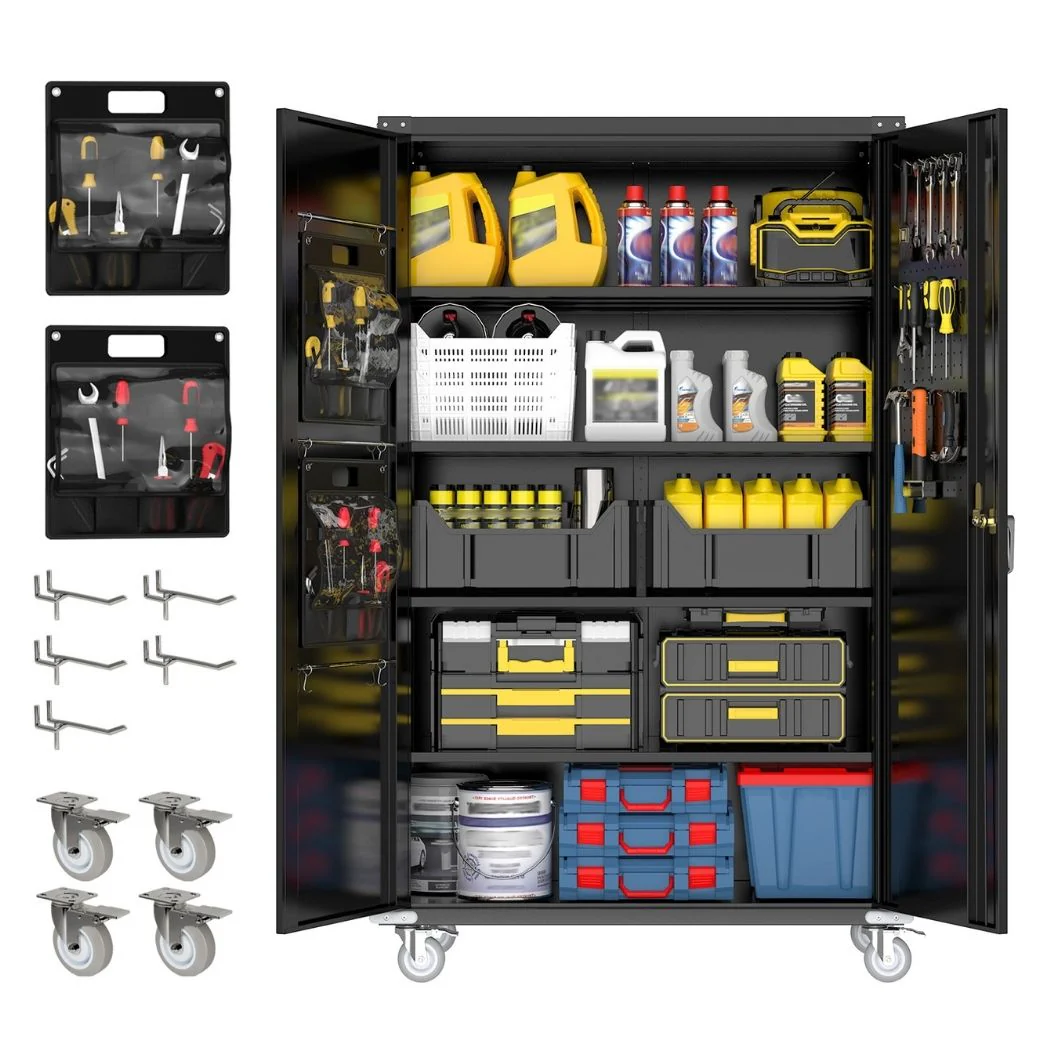 Extra-Large Garage Storage Cabinet w/ Pegboards & Locking Wheels, 43.3