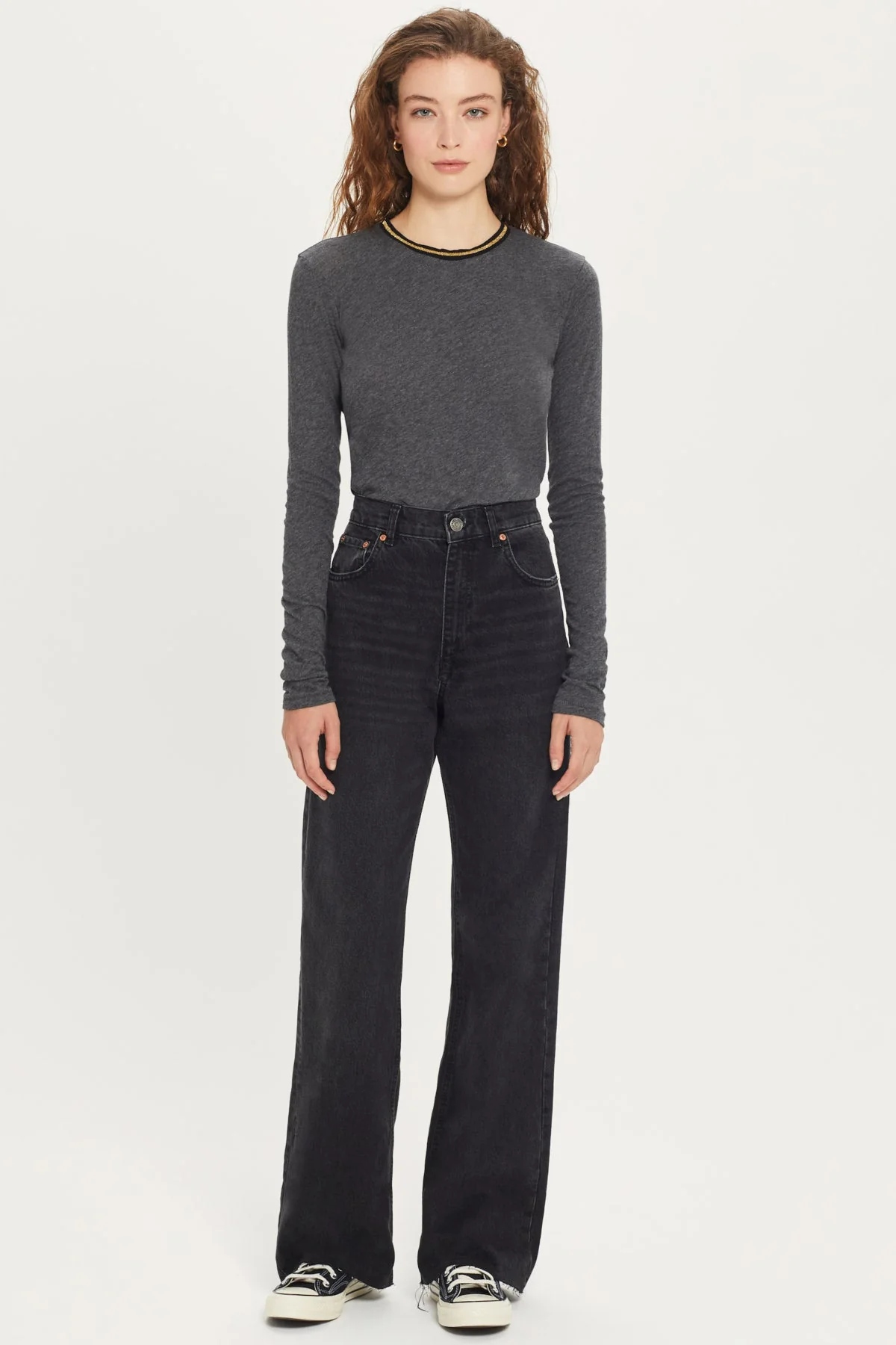 Long Sleeve Metallic Tipped Ringer Tee