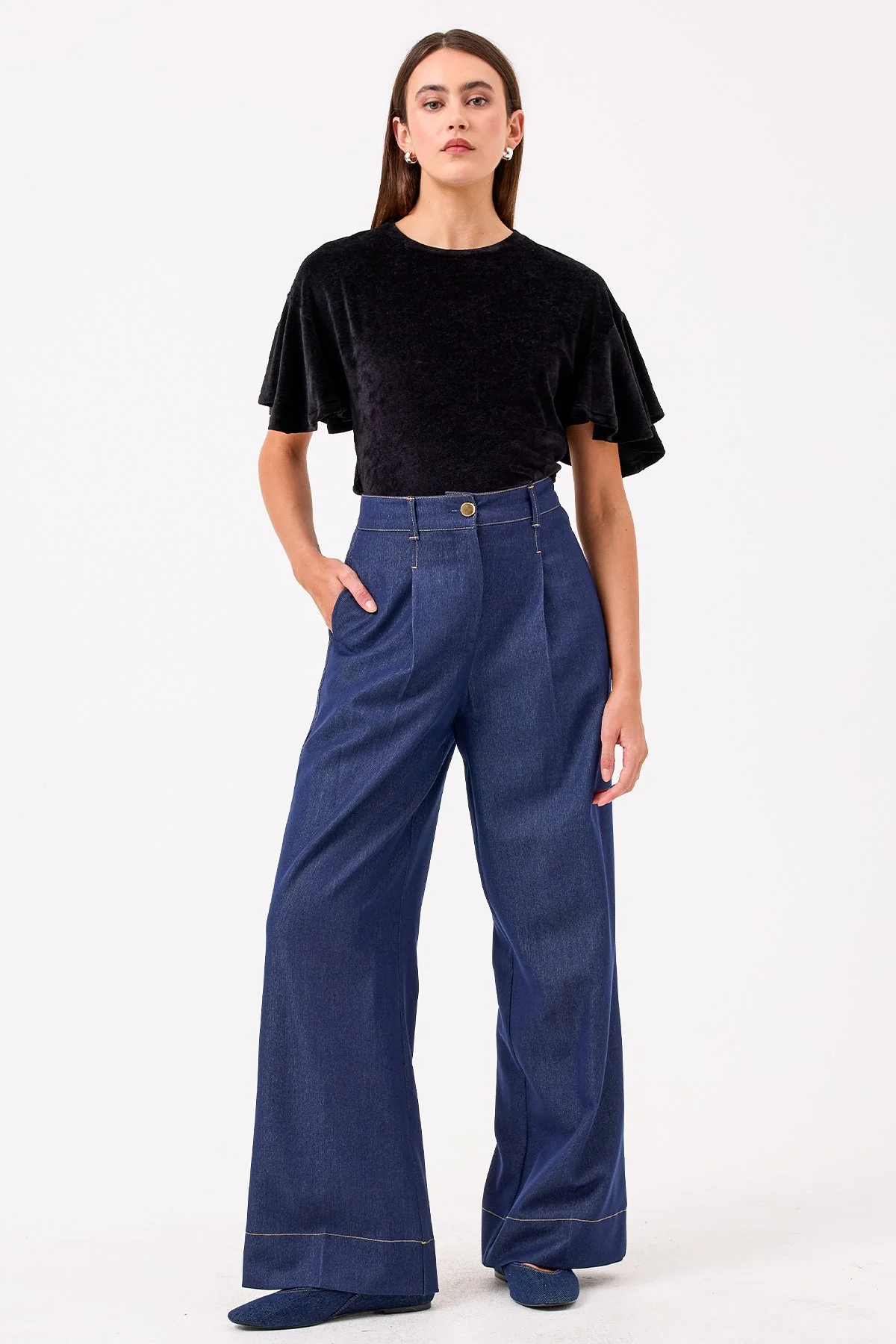 Velour Crush Flutter Sleeve Top