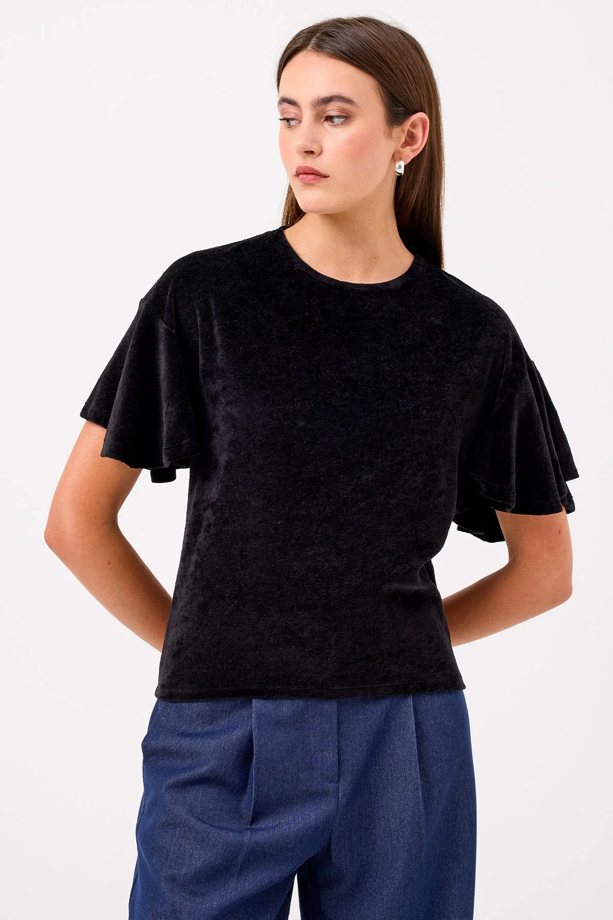 Velour Crush Flutter Sleeve Top