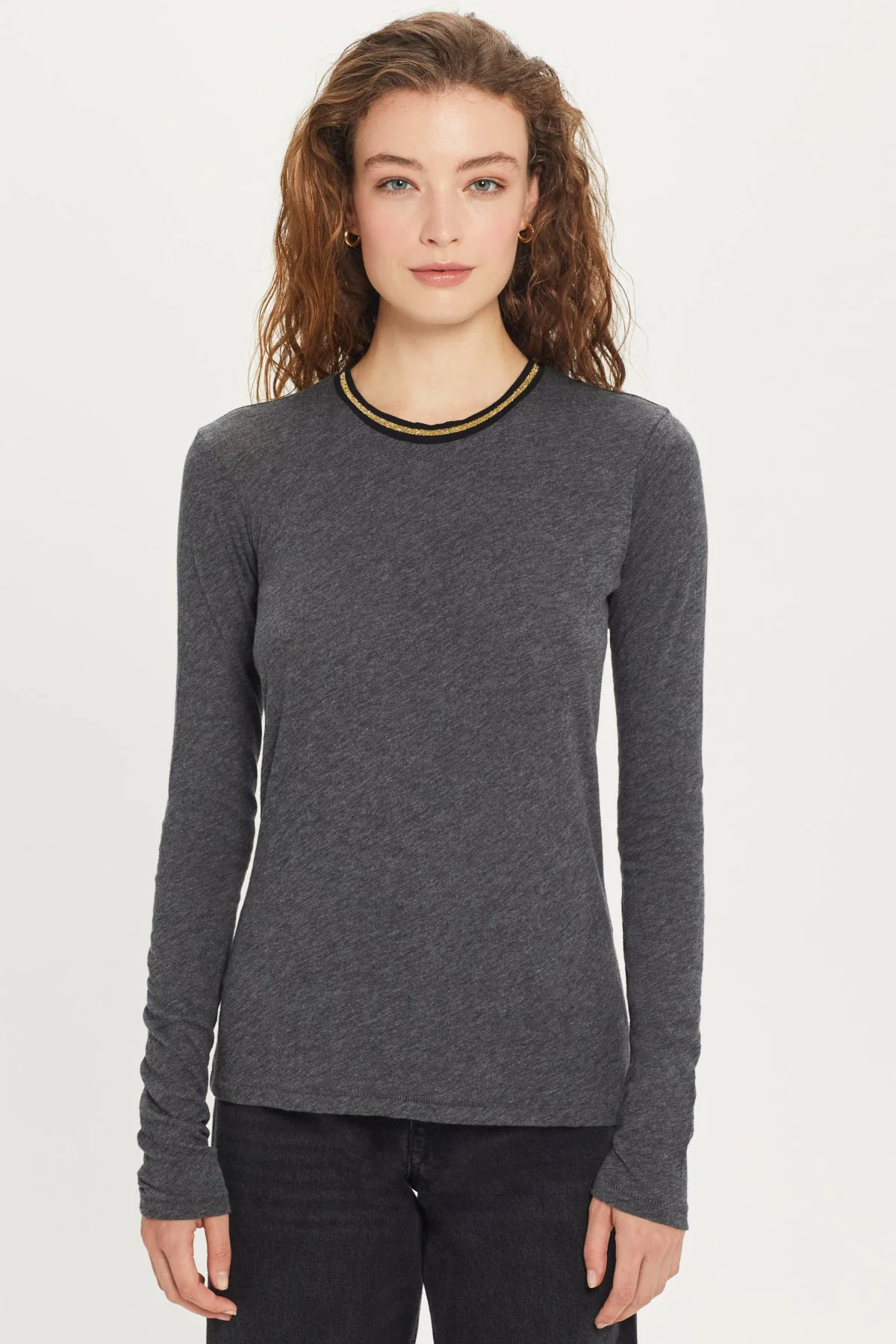 Long Sleeve Metallic Tipped Ringer Tee