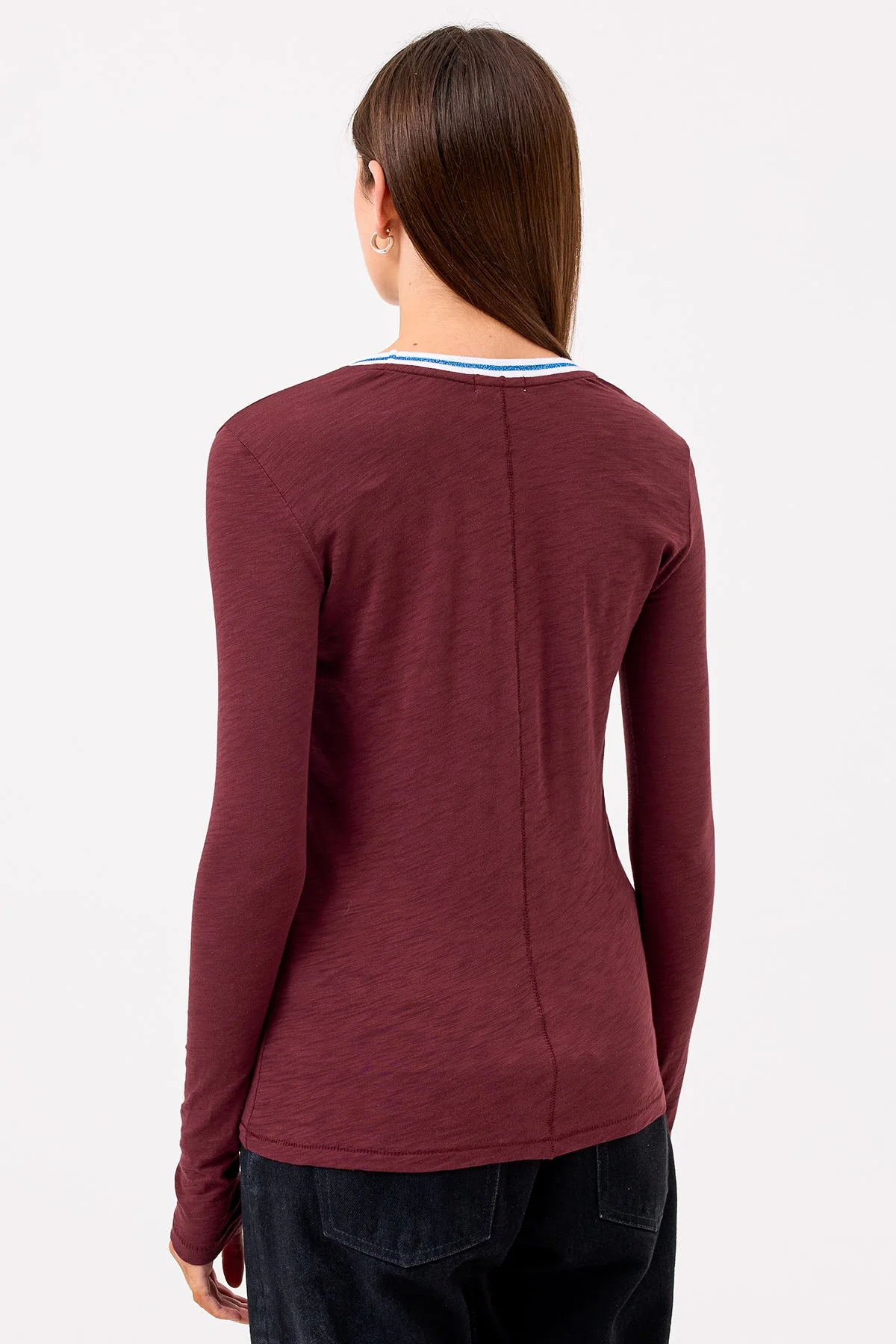 Long Sleeve Shimmer Tipped Ringer Tee
