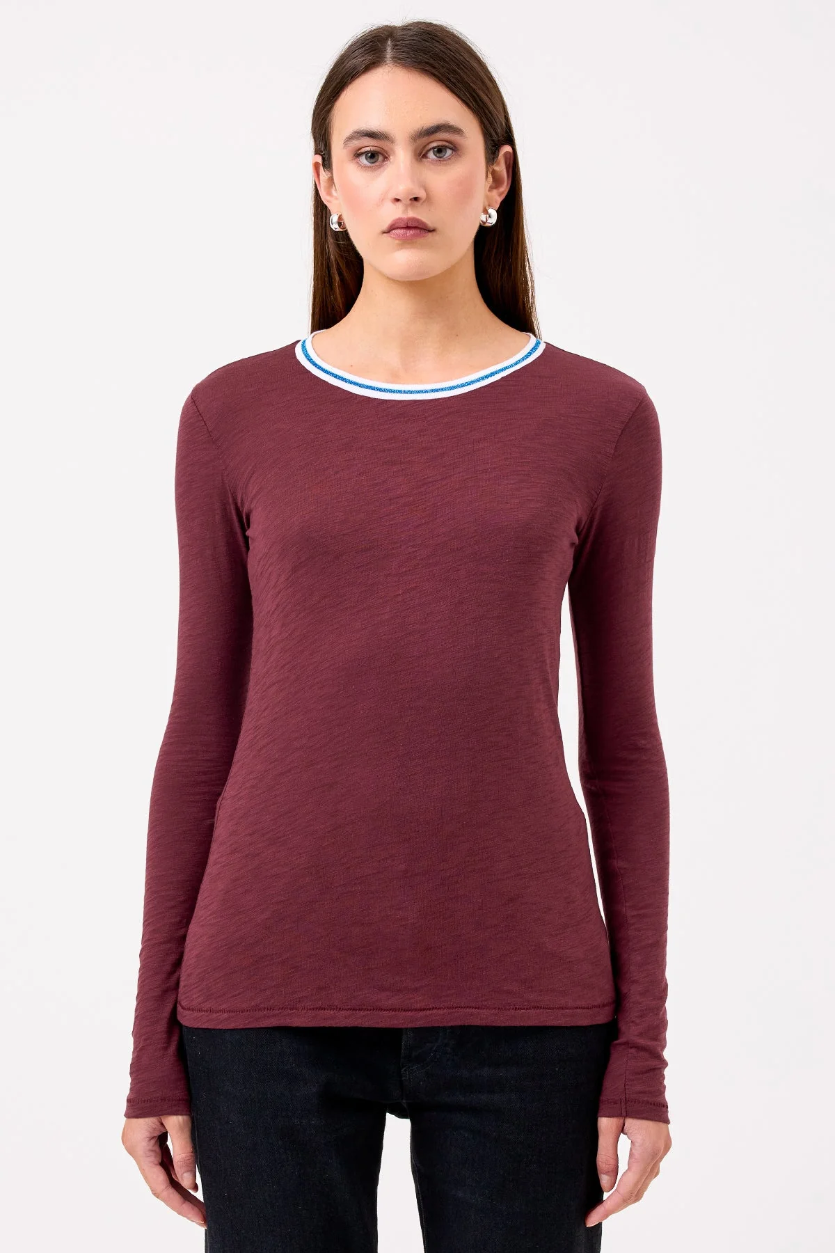 Long Sleeve Shimmer Tipped Ringer Tee