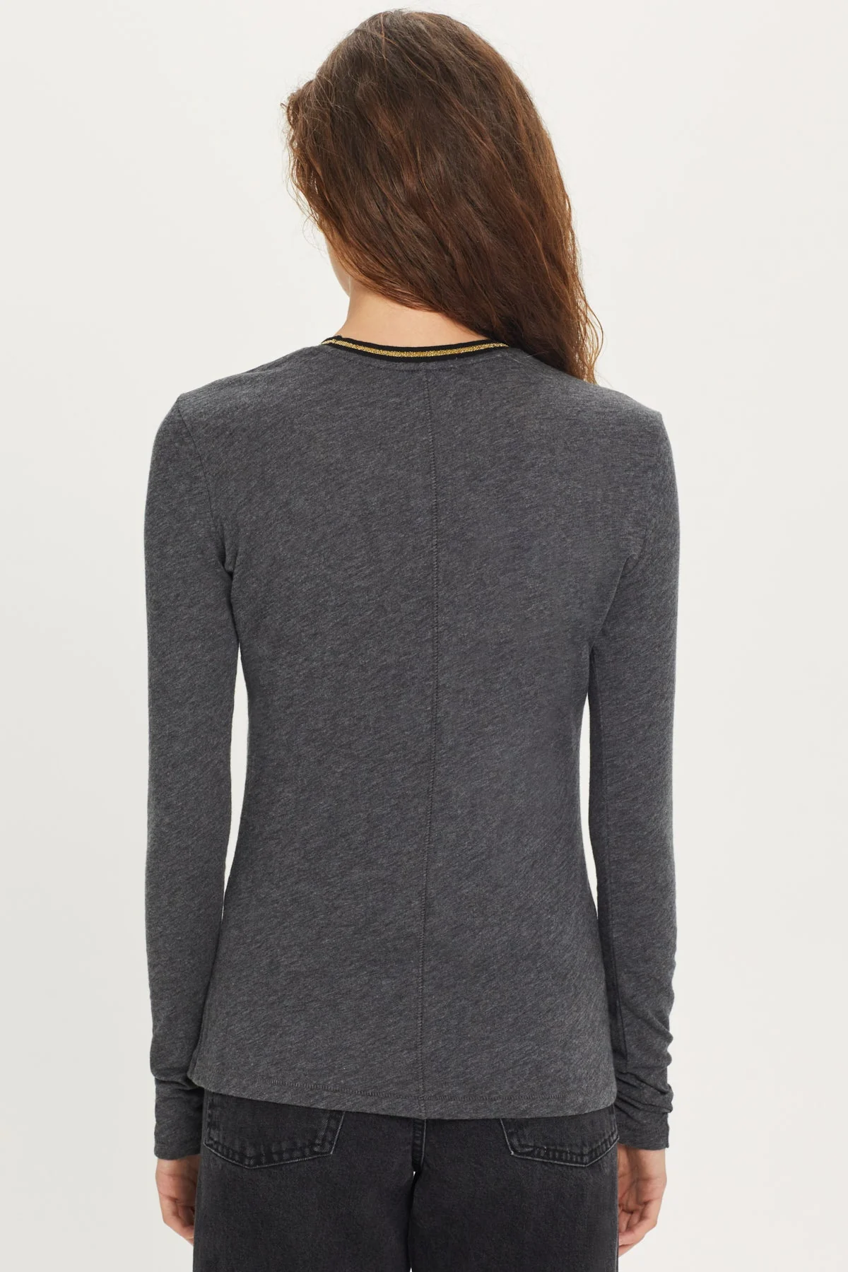 Long Sleeve Metallic Tipped Ringer Tee