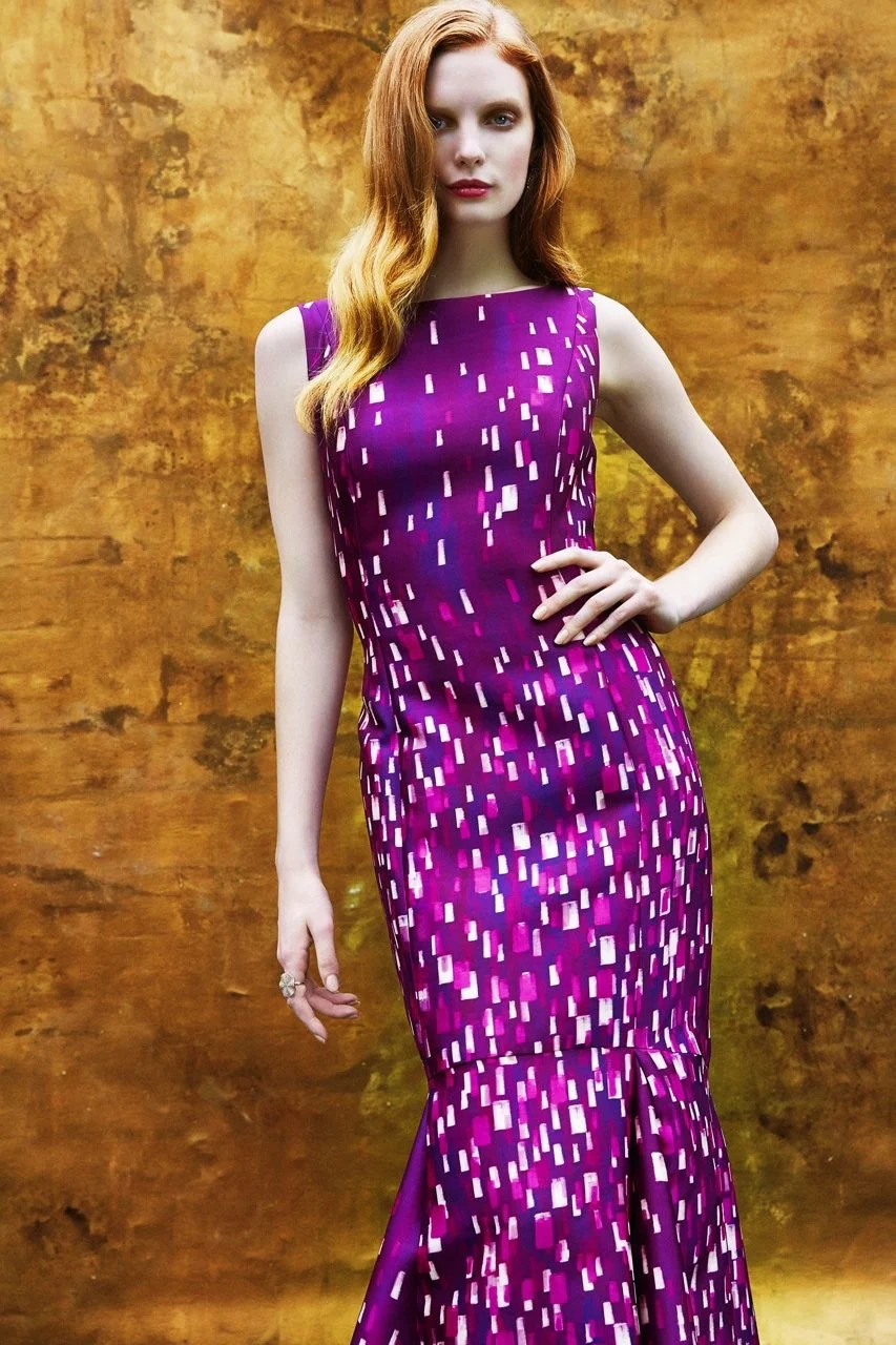 Collector Paint Print Bateau Neck Mermaid Gown