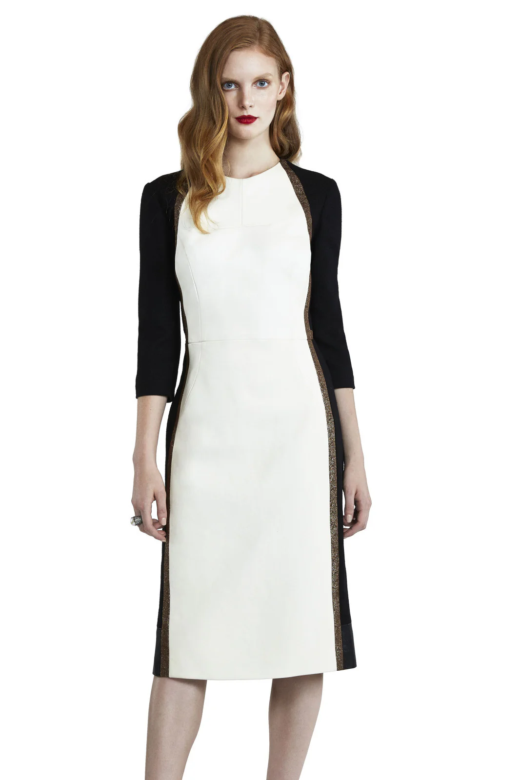 Leather Front Dress with Metallic Detailing