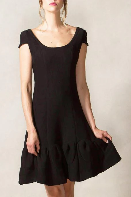 Multi Seam Scoop Neck Dress with Cap Sleeve