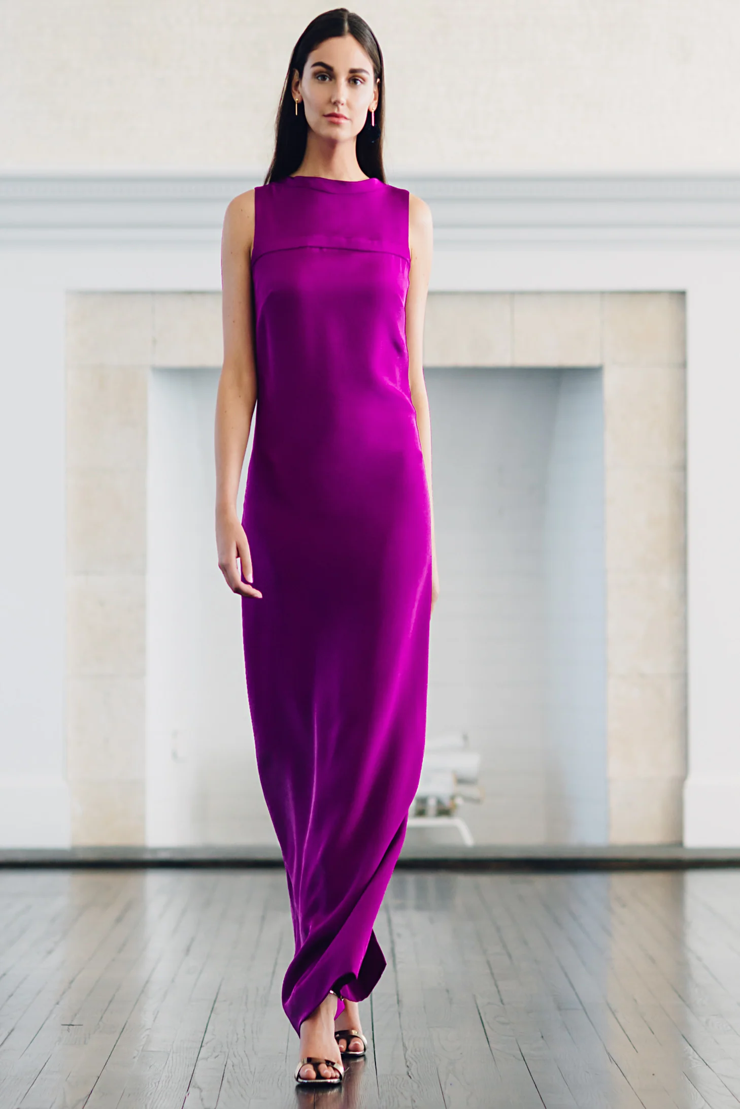 Column Gown with Yoke Seam Detail