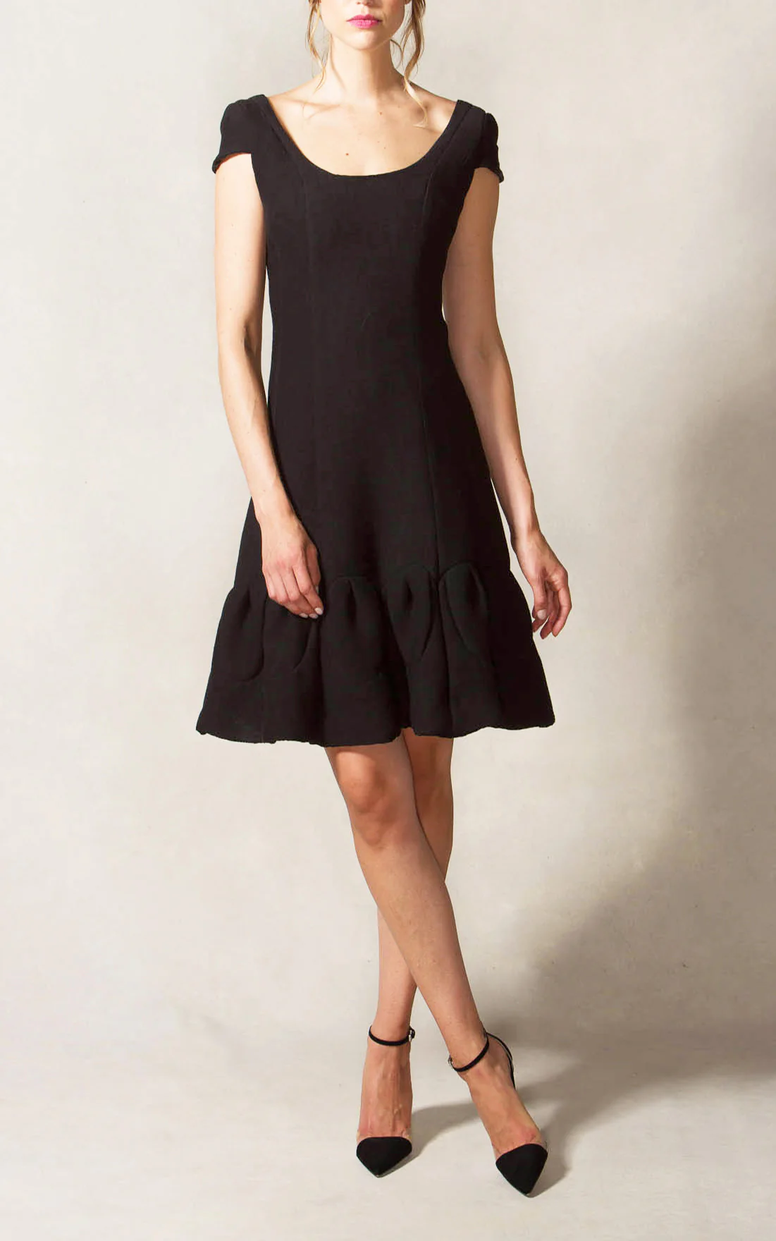 Multi Seam Scoop Neck Dress with Cap Sleeve