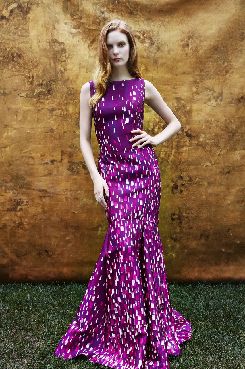 Collector Paint Print Bateau Neck Mermaid Gown