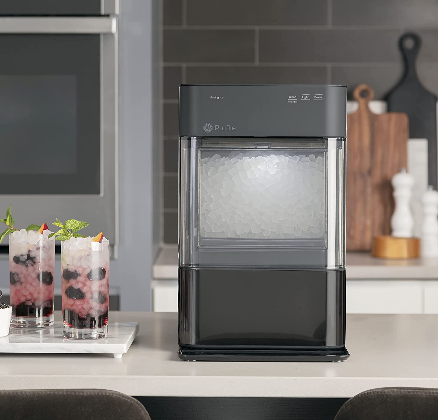 Profile Opal 2.0 | Countertop Nugget Ice Maker | Ice Machine with WiFi Connectivity | Smart Home Kitchen Essentials | Black Stainless