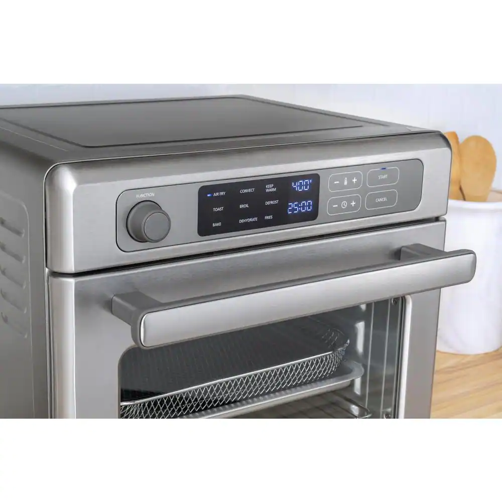2115890 1400 W Brushed Stainless Steel Digital Air Fryer Oven 9-Function Countertop Oven with Convection