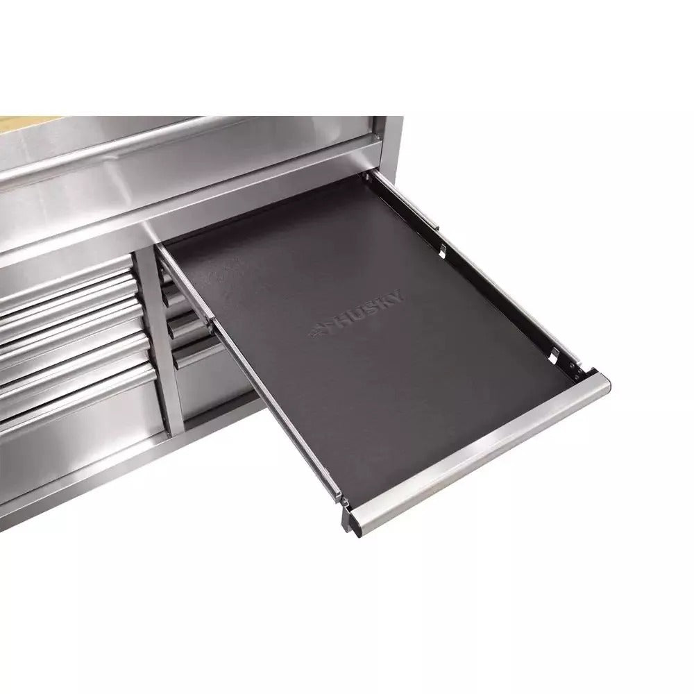 2025 72 in 18-Drawer 24 in. D Mobile Workbench with Solid Wood Top Stainless Steel