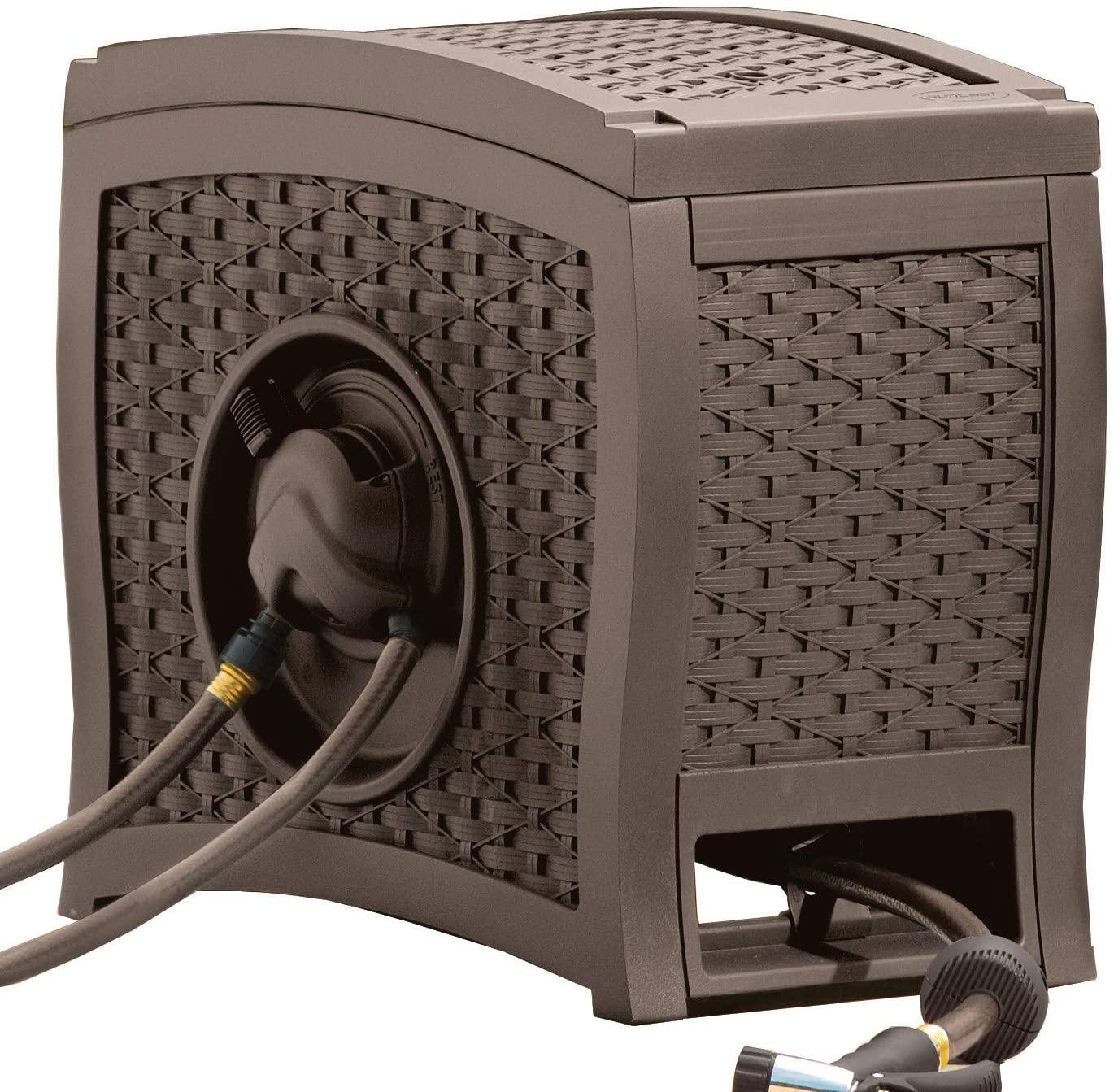 2025 Suncast Aquawinder 125 Wicker Garden Hose Reel Lightweight Portable Hands Free Water Powered Retractable Hose Reel Java