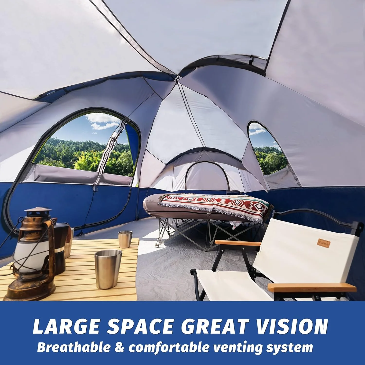 Camping Tent 10-Person-Family Tents, Parties, Music Festival Tent, Big, Easy Up, 5 Large Mesh Windows, Double Layer, 2 Room, Waterproof, Weather Resistant, 18ft x 9ft x78in