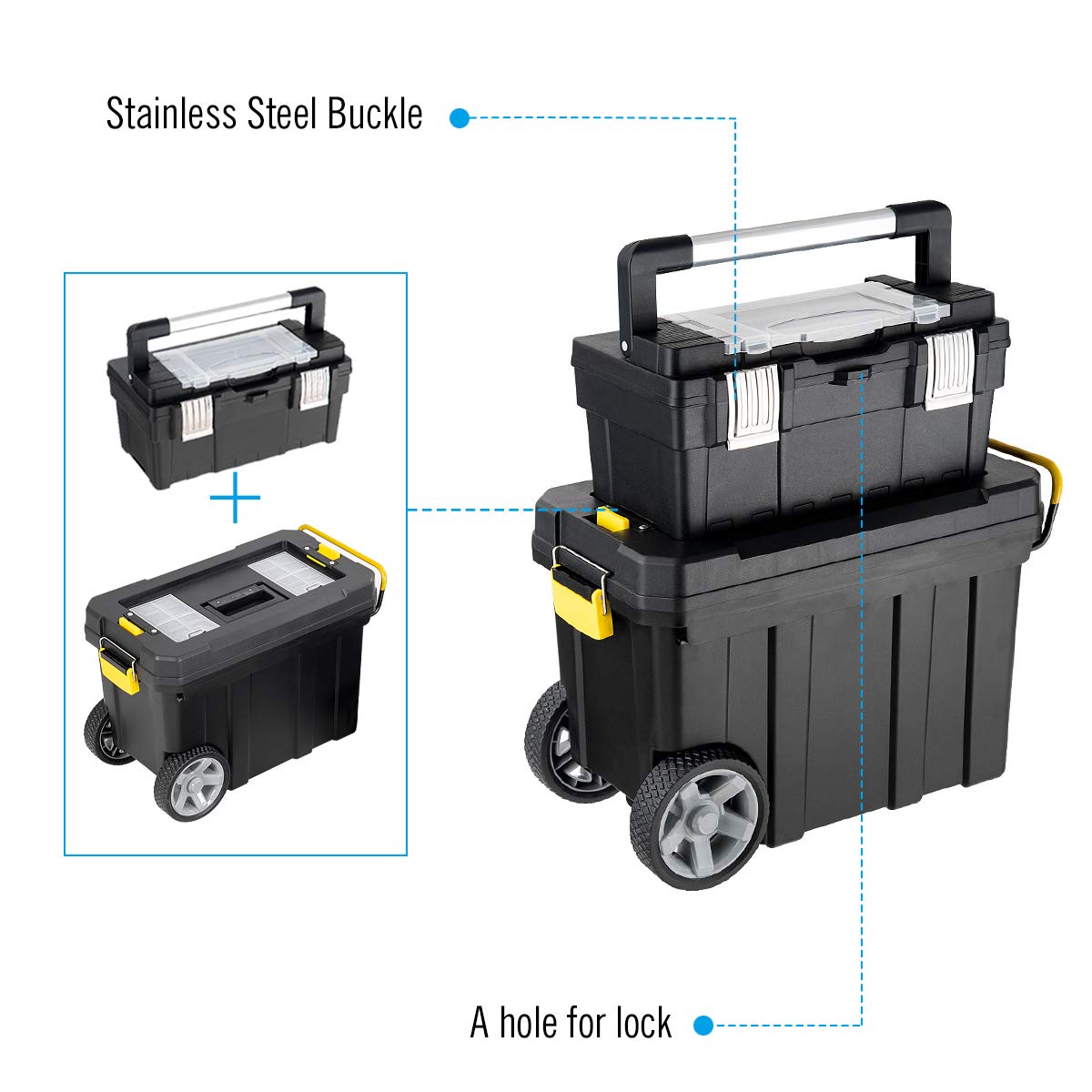 2025 2-in-1 Tool Box Portable Rolling Toolbox Storage Solution Multi-Purpose Plastic Organizer Set