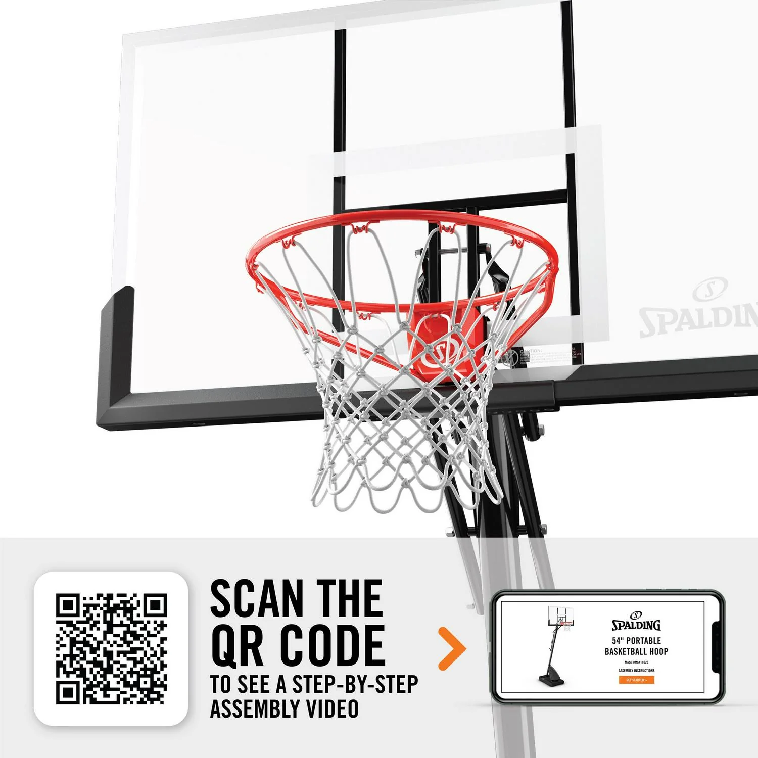 2025 Spalding 54 In. Shatter-proof Polycarbonate Exacta heightA Portable Basketball Hoop System