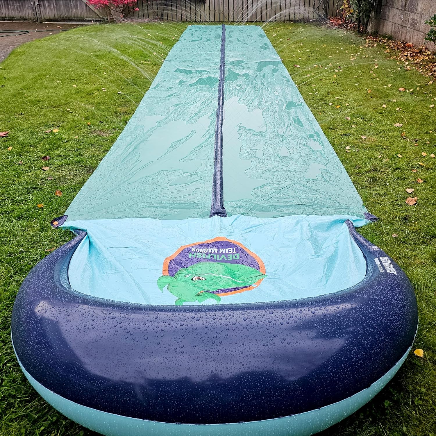 TEAM MAGNUS 31ft Slip n Slide with 500CL Inflatable Crash pad. Slip and Slide for Kids Ages 8-12 in Heavier, 0.22mm PVC with Adjustable sprinklers (372