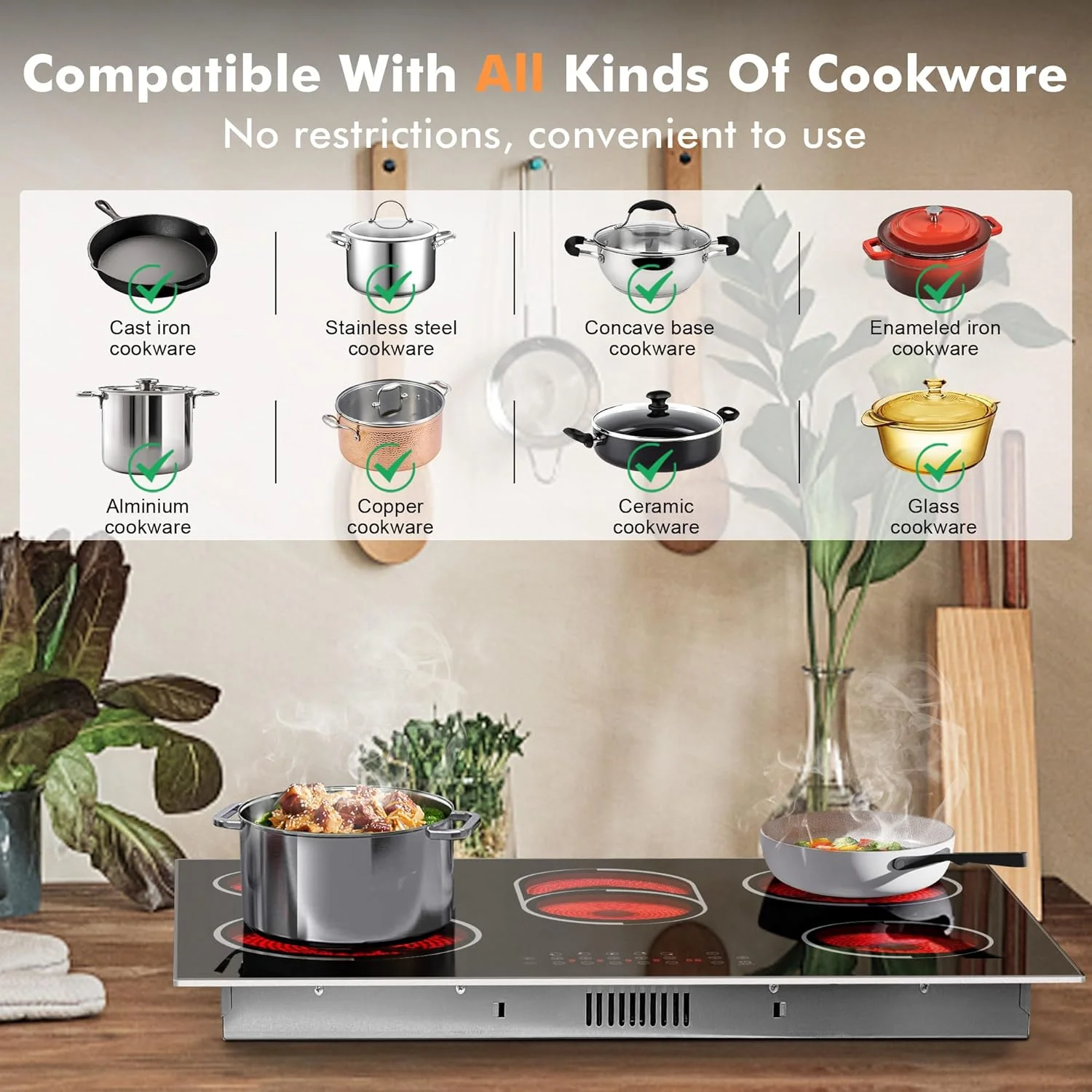 Electric Cooktop 30 Inch - 5 Burners Built-in Ceramic Cooktop, 30