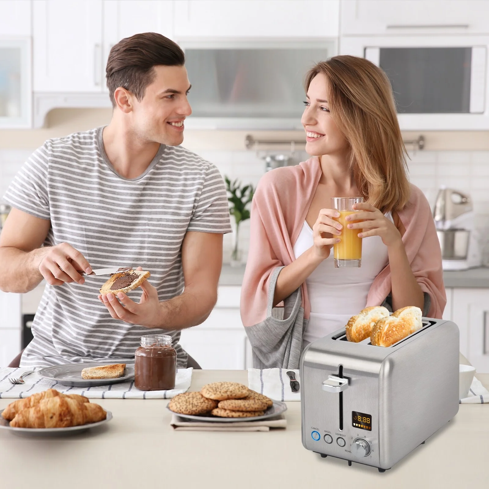 SEEDEEM Toaster 2 Slice, Stainless Steel Toaster with LCD Display